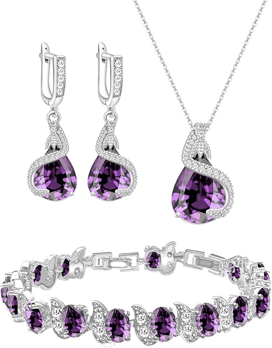 GZWHD Jewelry Set for Women Water Drop Cubic Zirconia Artificial Crystal Earrings Pendant Necklace Open Ring Tennis Bracelet Wedding Anniversary Birthday Engagement Gift for Bridesmaid Wife Girlfriend Friend