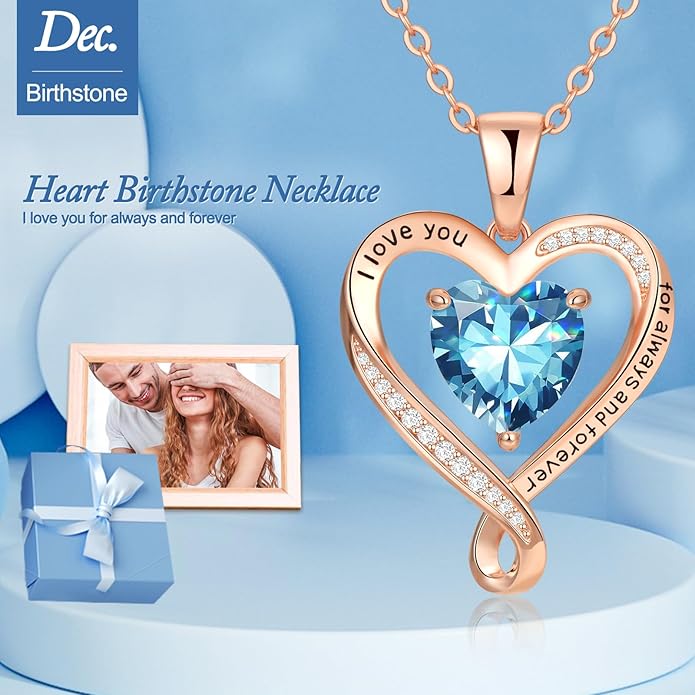 Birthday Gifts for Women Wife Infinity Heart Birthstone I Love You Necklace for Women S925 Sterling Silver Anniversary Wedding Gifts for Christmas Valentines Mothers Day Women's jewelry Diamond Pendant Necklaces Gift for Her Mom Daughter Grandma