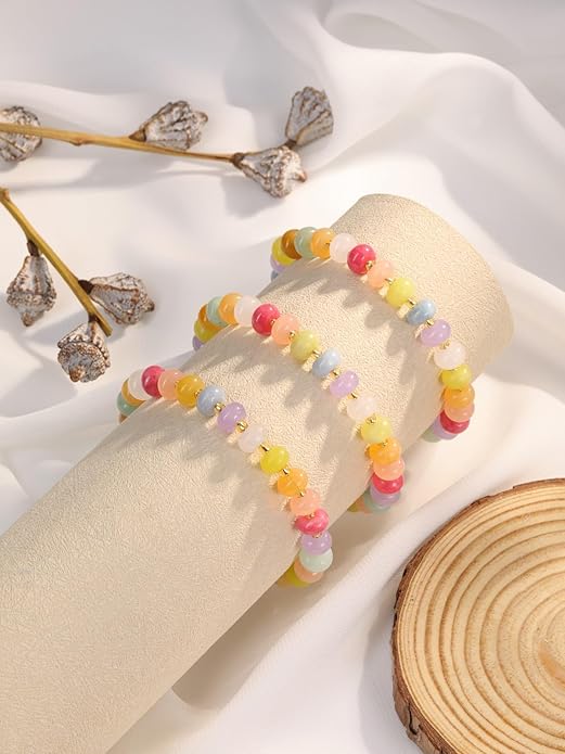 PESOENTH Healing Crystal Gemstone Colorful Beaded Bracelets for Women,Natural Chakra Stone Summer Surfer Beach Boho Bracelet jewelry Gifts for Women Ladies