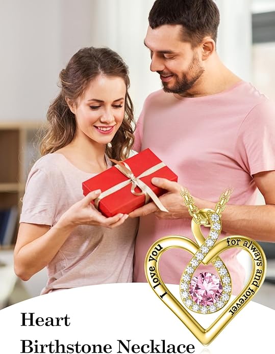I Love You For Always and Forever Birthstone Necklace Infinity Love Heart Pendant Jewelry Christmas Valentine Mothers Day Birthday Gifts for Women Her Wife Girlfriend