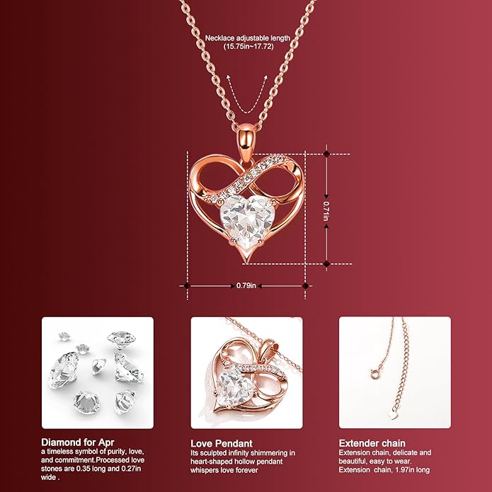 Rose Gold Birthstone Necklaces Heart Birthstone Pendant Necklaces For Women Valentine's Day Mother's Day Anniversary Christmas Gifts