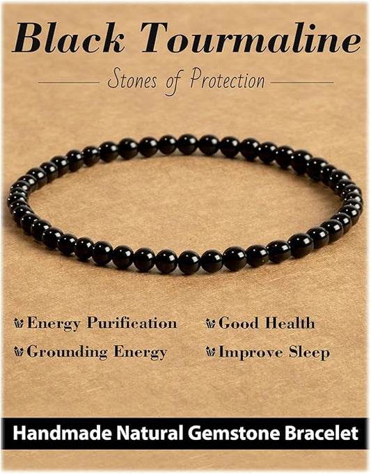 Handmade Natural Stone Beaded Stretch Bracelets,Healing Crystals Protection Bracelet,Spiritual Jewelry Gifts for Women & Men,Replacement Beads Included