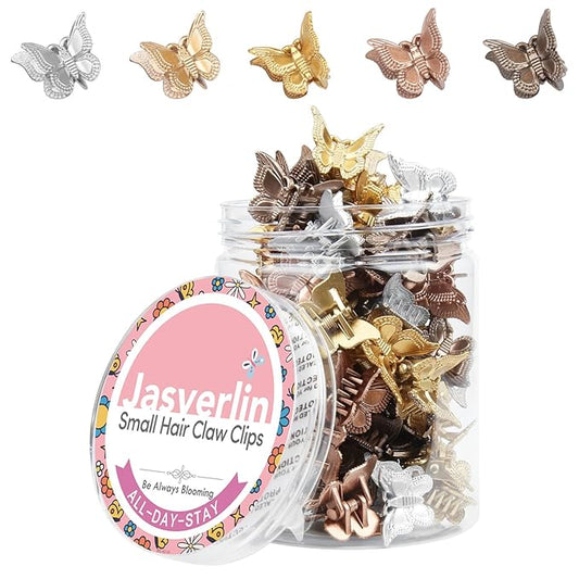Mini Butterfly Hair Clips for Girls Kids Women - Y2K Small Tiny Cute Hair Accessories Non-Slip Claws Clip - 90S Silver Gold Brown Color 50 pcs (Metallic Harmony)