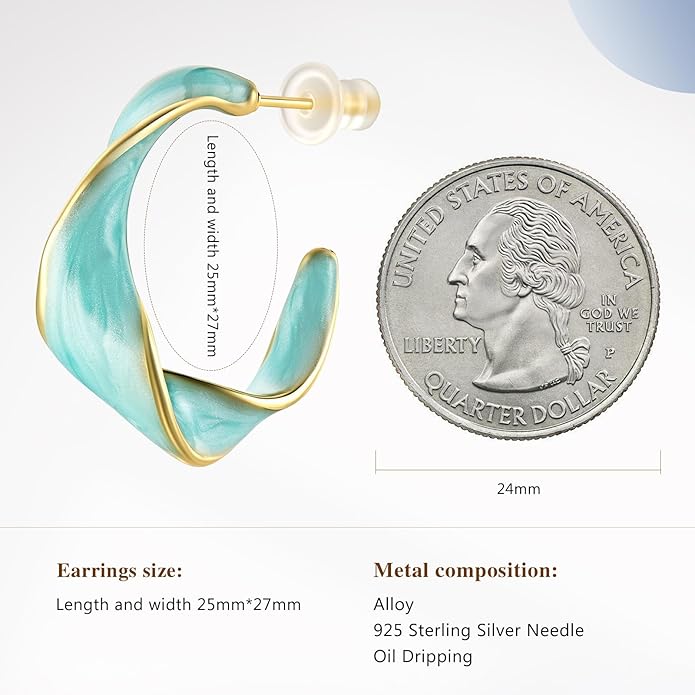 Cicy Bell Twisted Hoop Earrings for Women Alloy Vintage Enamel Oil Dripping 925 Sterling Silver Needle Round Huggie Earring Jewelry Gifts