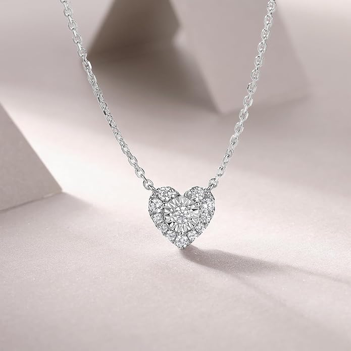 Sterling Silver Heart Cut Lab Grown Diamond Halo Pendant Necklace, Chain Included,ideal gift for anniversaries, birthdays, or any milestone celebration.
