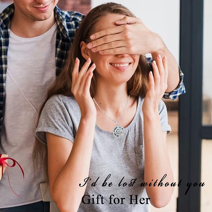 TOUPOP Compass Necklace for Women 925 Sterling Silver I'd be Lost without You Compass Pendant Birthstone Necklaces Anniversary Jewelry Birthday Gift for Girlfriend Wife Graduation Gifts for Her Daugthter