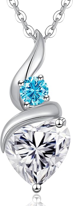 Moissanite Heart Pendant Necklaces for Women，925 Sterling Silver Gold Plating Necklace with Birthstone，Ideal Anniversary Present or Birthday Christmas Valentine Engagements Mothers Day Jewelry Gifts for Mom Wife Her Girlfriend