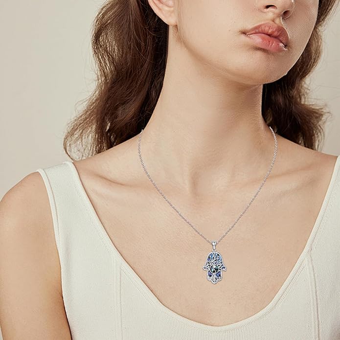 Hamsa Necklace 925 Sterling Silver Evil Eye/Lotus Flower/Star of David/Chai/Yin Yang Hamsa Hand Pendant Jewelry Hand of Fatima Gifts for Women