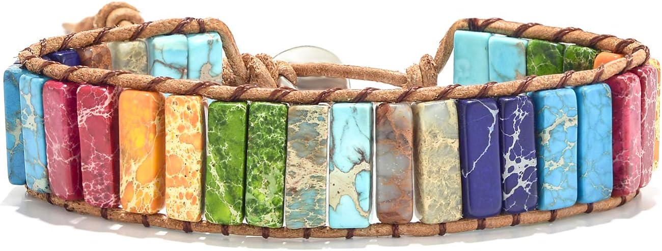 sedmart 7 Chakra Bracelets for Women with Real Stones Leather Wrap Healing Bead Bracelet Women Men Boho Friendship Jewelry