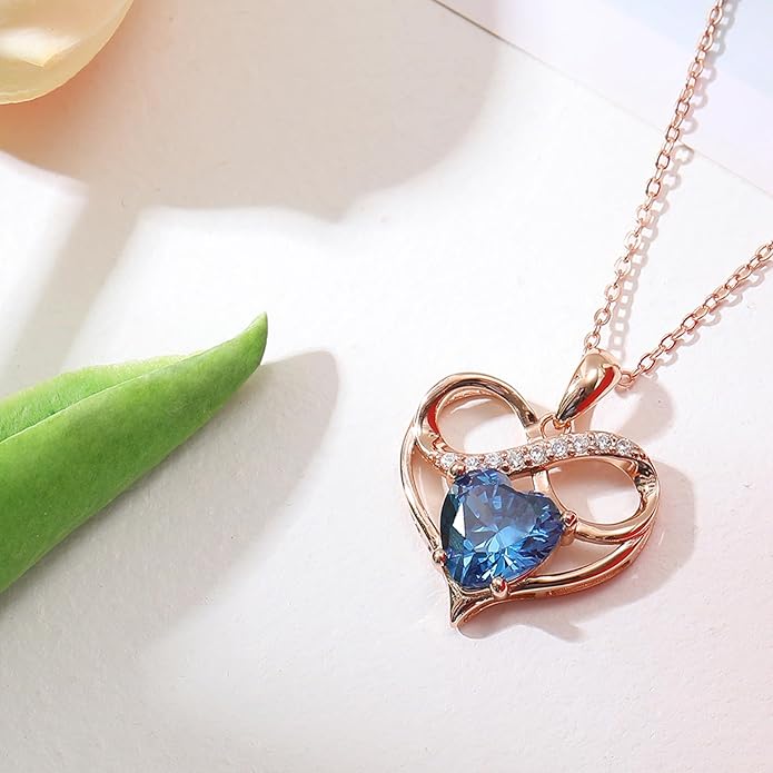 Rose Gold Birthstone Necklaces Heart Birthstone Pendant Necklaces For Women Valentine's Day Mother's Day Anniversary Christmas Gifts