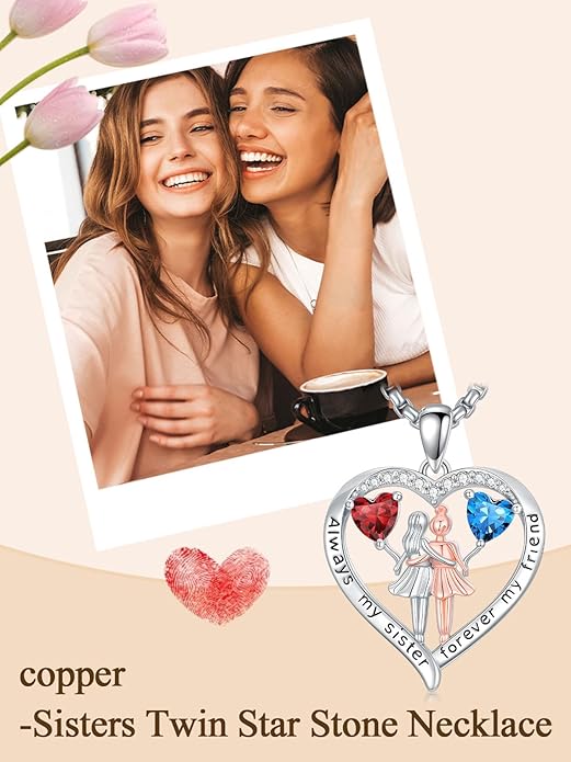 Always My Sister Forever My Friend Birthstone Pendant Necklace Women Jewelry Christmas Valentine Mothers Day Birthday Gifts for Women Sister From Sister