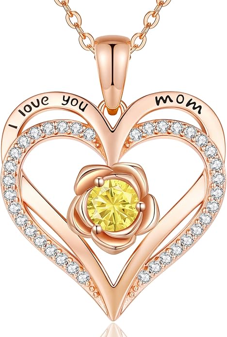 CDE S925 Silver Rose Gold Heart Birthstone Necklaces for Women，Ideal Anniversary or Birthday Jewelry Gifts for Wife Girlfriend Her