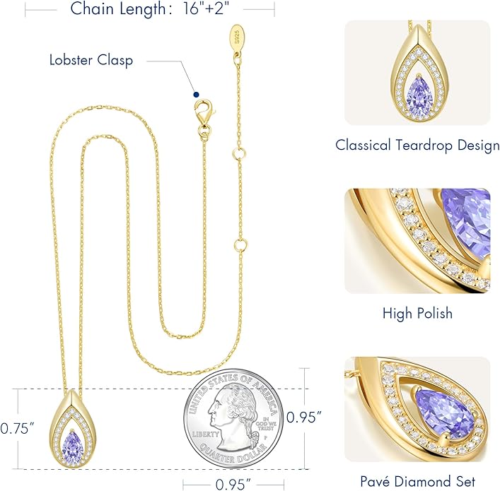 Kstyle 14K Gold Lab-Grown Moissanite/Emerald/Birthstone Pendant Necklaces for Women, Wife Girlfriend Daughter Mom Grandma Gifts, Dainty Birthday Jewelry for Her (925 Sterling Silver Base) Non Tarnish