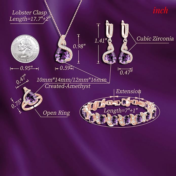 GZWHD Jewelry Set for Women Water Drop Cubic Zirconia Artificial Crystal Earrings Pendant Necklace Open Ring Tennis Bracelet Wedding Anniversary Birthday Engagement Gift for Bridesmaid Wife Girlfriend Friend