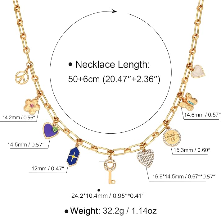 Charm Necklace for Women Gold Evil Eye Sun Moon Flower Coin Pendant Necklace Dainty Paperclip Chain Vintage Luck Amulet Choker Necklaces Celestial Jewelry Gift