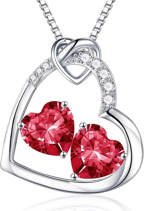 Iefil Birthstone Necklace for Women - 925 Sterling Silver Birthstone Necklace, Anniversary Birthday Gifts for Women Wife Girlfriend, Jewelry for Mom Daughter