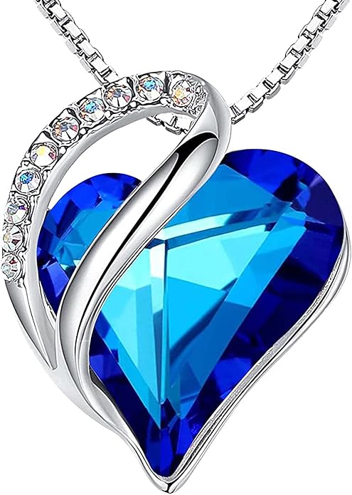 Necklaces for Women, Infinity Love Birthstone Heart Crystal Pendant, Birthday Jewelry Gifts for Her, Mom, and Wife, Silver Plated, 18 plus 2 inch Adjustable Chain