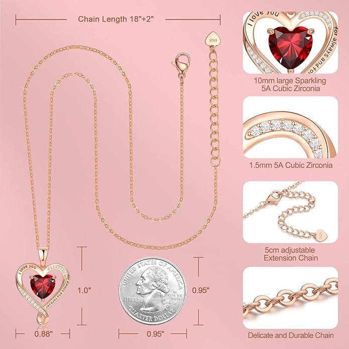 Birthday Gifts for Women Wife Infinity Heart Birthstone I Love You Necklace for Women S925 Sterling Silver Anniversary Wedding Gifts for Christmas Valentines Mothers Day Women's jewelry Diamond Pendant Necklaces Gift for Her Mom Daughter Grandma