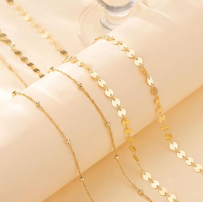 CHESKY Gold Waist Chain, 14K Gold Plated Belly Chain Adjustable Waterproof Body Chain Sexy Bikini Waist Beads for Women Satellite Beads Diamond Pearl Coin Chain Dainty Body Chain Jewelry for Women