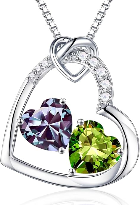 Iefil Birthstone Necklace for Women - 925 Sterling Silver Birthstone Necklace, Anniversary Birthday Gifts for Women Wife Girlfriend, Jewelry for Mom Daughter