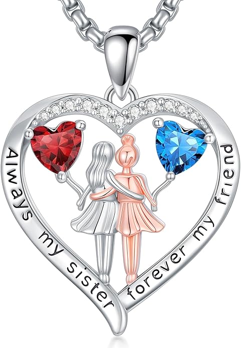 Always My Sister Forever My Friend Birthstone Pendant Necklace Women Jewelry Christmas Valentine Mothers Day Birthday Gifts for Women Sister From Sister