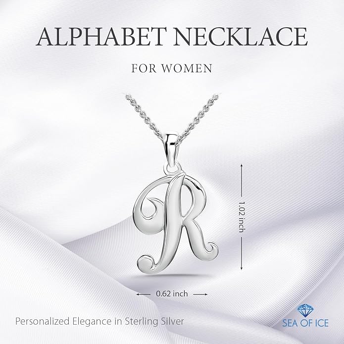 SEA OF ICE Letter Initial Necklace, Alphabet Letter Pendant Necklace, Sterling Silver, Gold, Rose Gold Necklace for Women, Elegant Initial Necklaces, Personalized Custom Women's Necklaces