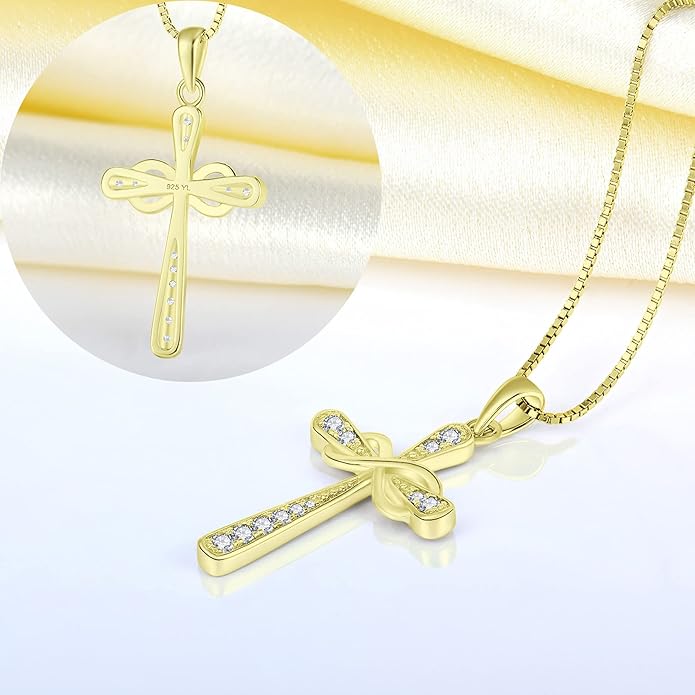 YL 925 Sterling Silver Cross Necklace for Women Halo Infinity Pendant Birthstone Jewelry for Mom