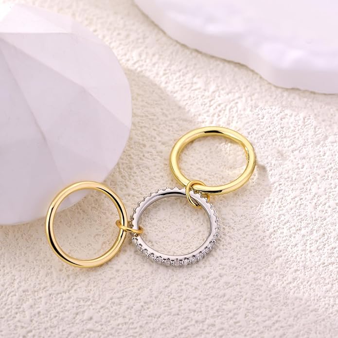 14K Gold Plated Interlocked Stackable Rings for Women Non Tarnish,Gold and Silver Cubic Zirconia Statement Rings Set,Mixed Metals Ring Two-Toned Connected Bands Stacking Jewelry