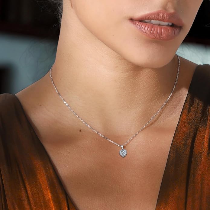 Moissanite Heart Necklace for Women – Shiny Pendant of Love with 925 Sterling Silver Chain, 1-2 Carat Moissanite, Adjustable 18-20 Inch, Romantic Anniversary Jewelry