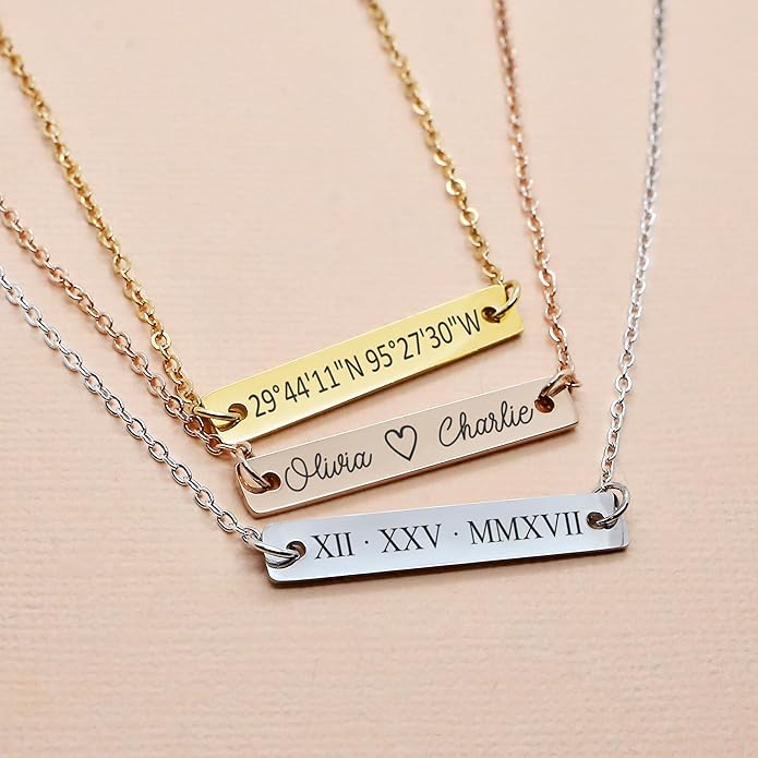 Name Bar Jewelry special Custom Engraved Bar Necklace Personalized Name Date GPS Coordinates Handcrafted Gift for Wedding Bridesmaid Graduation Anniversary personalized bepoke jewelry