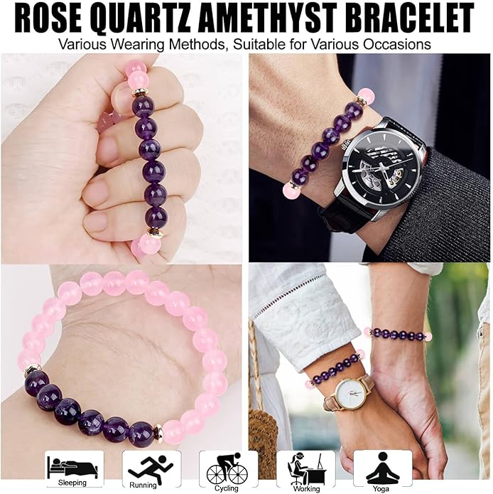 HOZEAL Rose Quartz Pink Opal Peru Crystal Bracelet, Love Friendship Crystal Stone Chakra Bracelet, Business Money Energy Wealth Good Luck Prosperity Feng Shui Beaded Bracelet for Men Women