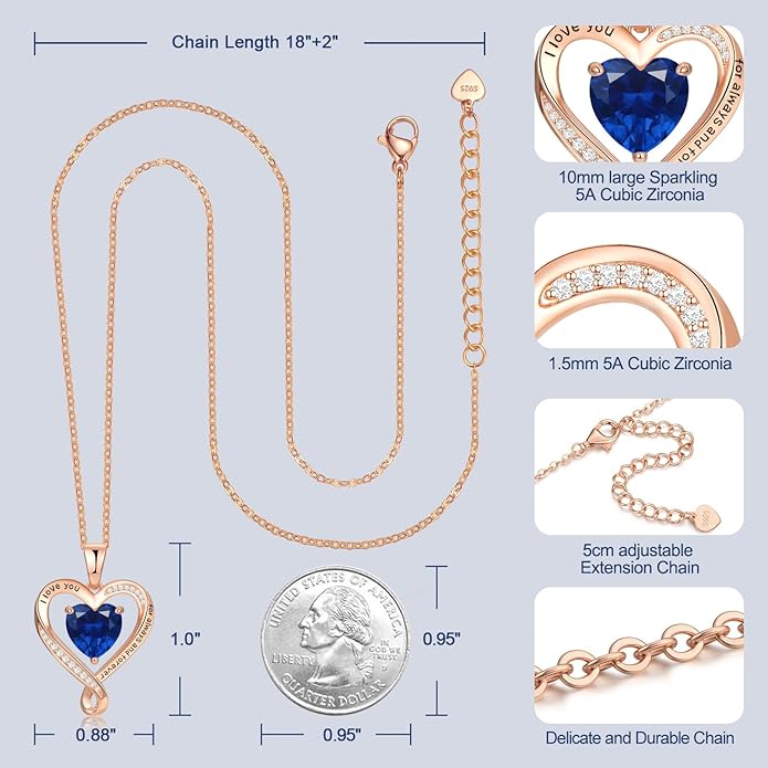 Birthday Gifts for Women Wife Infinity Heart Birthstone I Love You Necklace for Women S925 Sterling Silver Anniversary Wedding Gifts for Christmas Valentines Mothers Day Women's jewelry Diamond Pendant Necklaces Gift for Her Mom Daughter Grandma