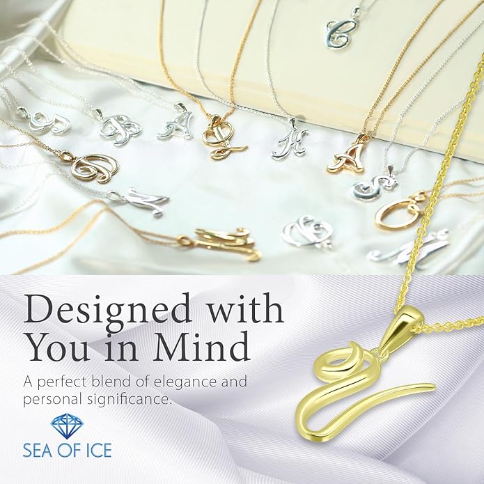 SEA OF ICE Letter Initial Necklace, Alphabet Letter Pendant Necklace, Sterling Silver, Gold, Rose Gold Necklace for Women, Elegant Initial Necklaces, Personalized Custom Women's Necklaces