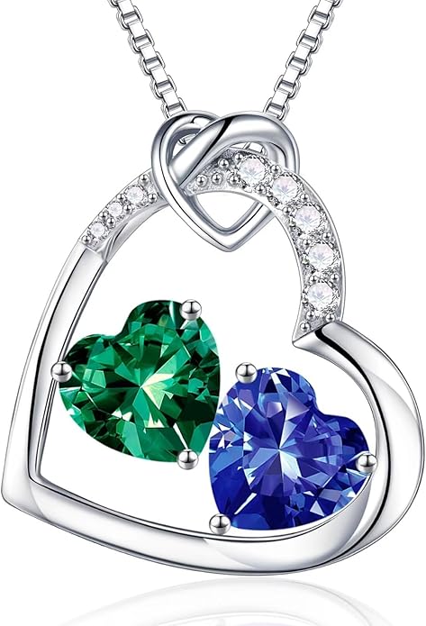 Iefil Birthstone Necklace for Women - 925 Sterling Silver Birthstone Necklace, Anniversary Birthday Gifts for Women Wife Girlfriend, Jewelry for Mom Daughter