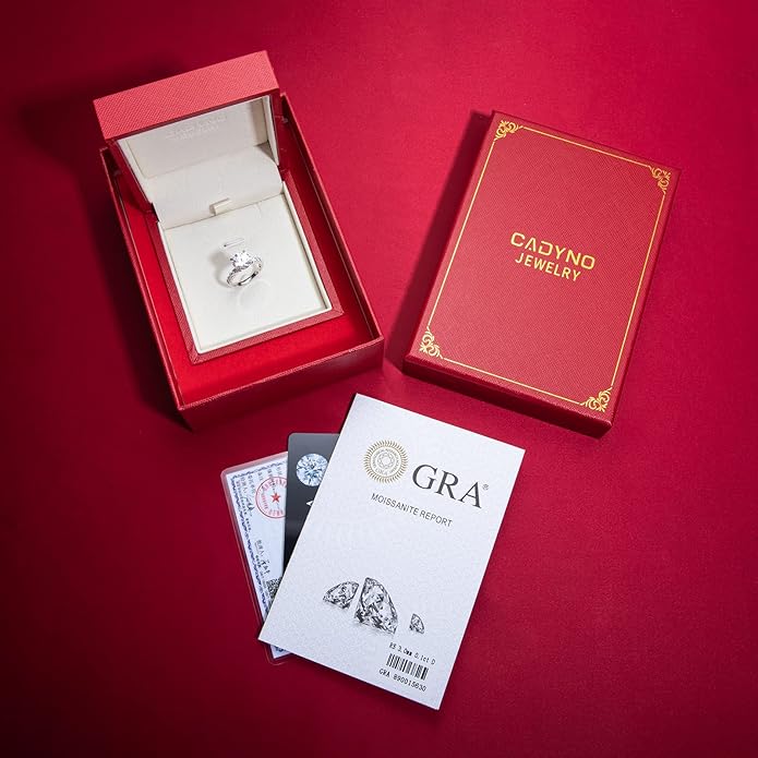 14K Solid Gold Side Stones Ring, Round/Princess Cut Centerpiece Moissanite Lab Grown Created Diamond, D Color and Flawless Real Gold Wedding Anniversary Ring