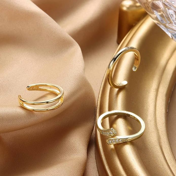 Jstyle 14k Gold Filled Toe Rings for Women Adjustable Toe Ring Band Rings Cubic Zirconia Daisy Flower Toe Rings Summer Beach Foot Jewelry