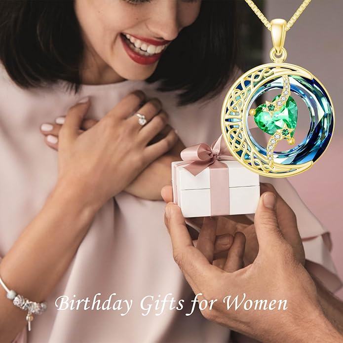 TOUPOP Birthstone Necklace 925 Sterling Silver Moon and Star Pendant with Blue Crystal Celtic Moon Jewelry Birthday Christmas Gifts for Women Mom Wife Her Daughter