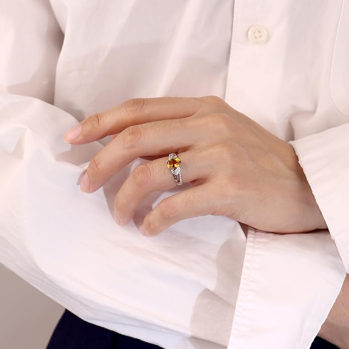 925 Sterling Silver Oval Shaped 8X6 MM Gemstone Ring Leaf Engagement Ring for Women Jewelry