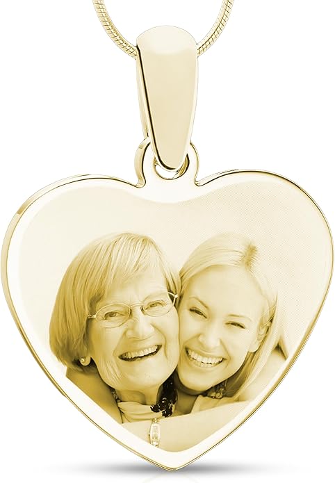 Personalized Picture Engraved Heart Pendant with 20" Chain