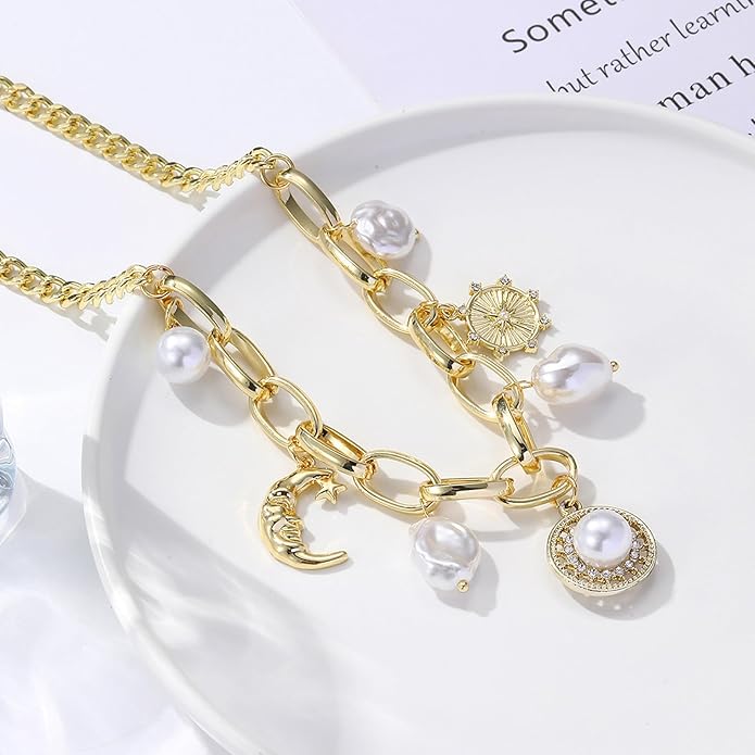 Choistily Charm Necklace Dainty Gold Western Outfit Beach Jewelry for Women Trendy Cowgirl Accessories for Women Gold Bow Sea Shell Pendant Necklace Preppy Stuff Summer Jewelry 2025