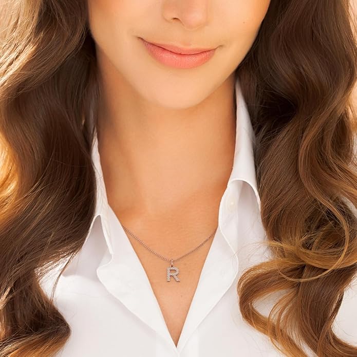 PEORA Letter A to Z Lab Grown Diamond Initial Pendant Necklace in Sterling Silver, F-G Color, VS Clarity, with 18 inch Chain