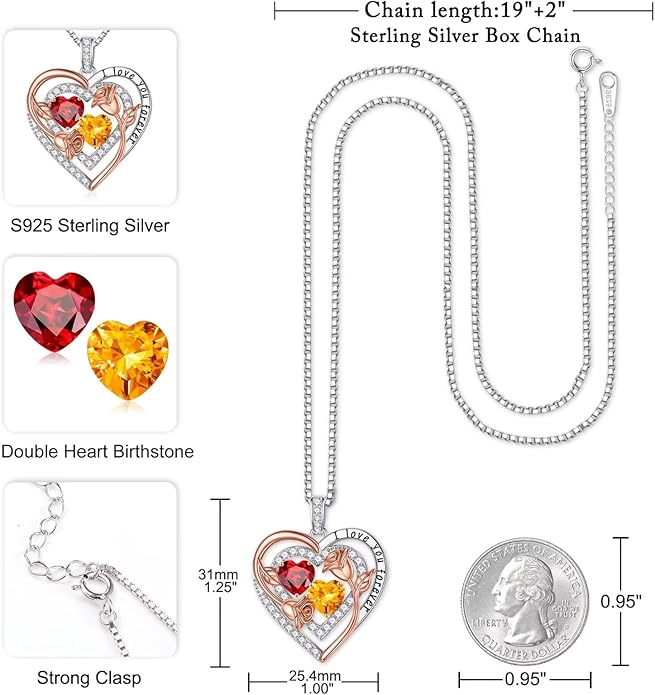 Iefil Birthstone Necklace for Women - Sterling Silver Birthstone Necklace Anniversary Birthday Gifts for Her Wife Mom Daughter