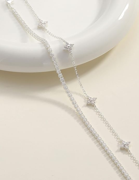 RLMOON Gold Anklets for Women CZ Ankle Bracelet 14K Gold Plated Waterproof Dainty Layered Tennis Heart Dot Chain Silver Clover Anklet Trendy Foot Jewelry