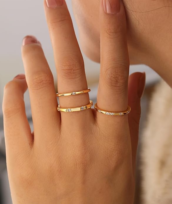 WFYOU Gold Rings for Women that Don't Tarnish Cubic Zirconia Ring Stackable Rings for Women Dainty 14K Gold Plated Rings Set Wedding Bands for Women Gold Jewelry Ring Size 6 7 8 9 10