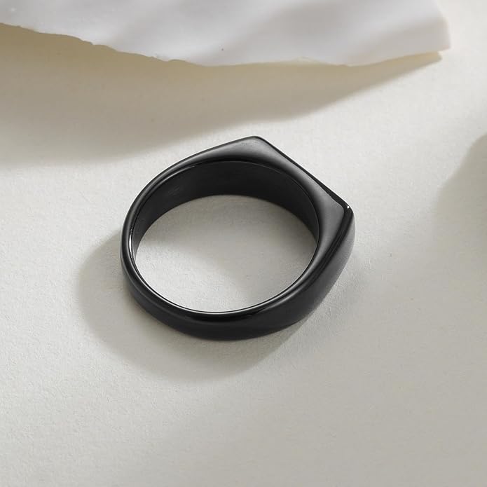 Mens Signet Rings Stainless Steel Pinky Ring for Men Women Silver/Black/Gold Square Cool Finger Ring, Gift for Dad Husband