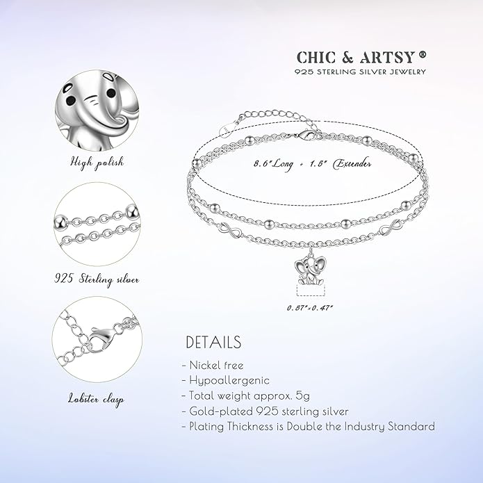 CHIC & ARTSY Womens Sterling Silver Created Opal Layered Anklet Bracelet Dainty Beaded Chain Adjustable 11" Best Friend Anklet