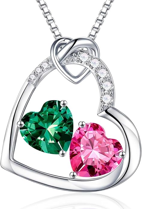 Iefil Birthstone Necklace for Women - 925 Sterling Silver Birthstone Necklace, Anniversary Birthday Gifts for Women Wife Girlfriend, Jewelry for Mom Daughter