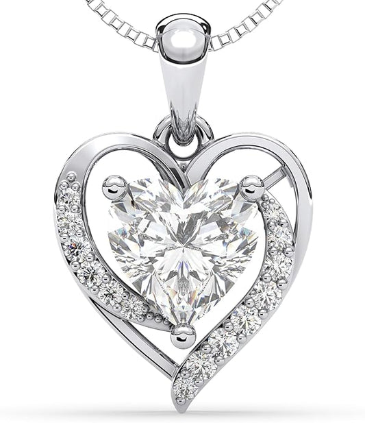 Moissanite Heart Pendant Necklace for Women, 2-Carat Real Sterling Silver Necklace Chain Engraved with 'I Love You' Ideal Anniversary or Christmas Gift for wife,Girlfriend & Mom - Heart Shaped Necklace Perfect Birthday Jewelry Gift