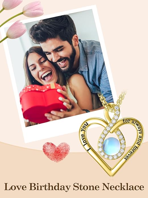 I Love You For Always and Forever Birthstone Necklace Infinity Love Heart Pendant Jewelry Christmas Valentine Mothers Day Birthday Gifts for Women Her Wife Girlfriend