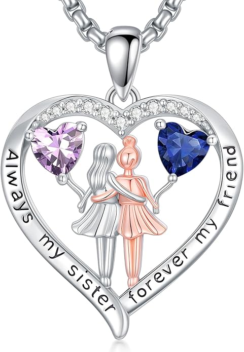 Always My Sister Forever My Friend Birthstone Pendant Necklace Women Jewelry Christmas Valentine Mothers Day Birthday Gifts for Women Sister From Sister